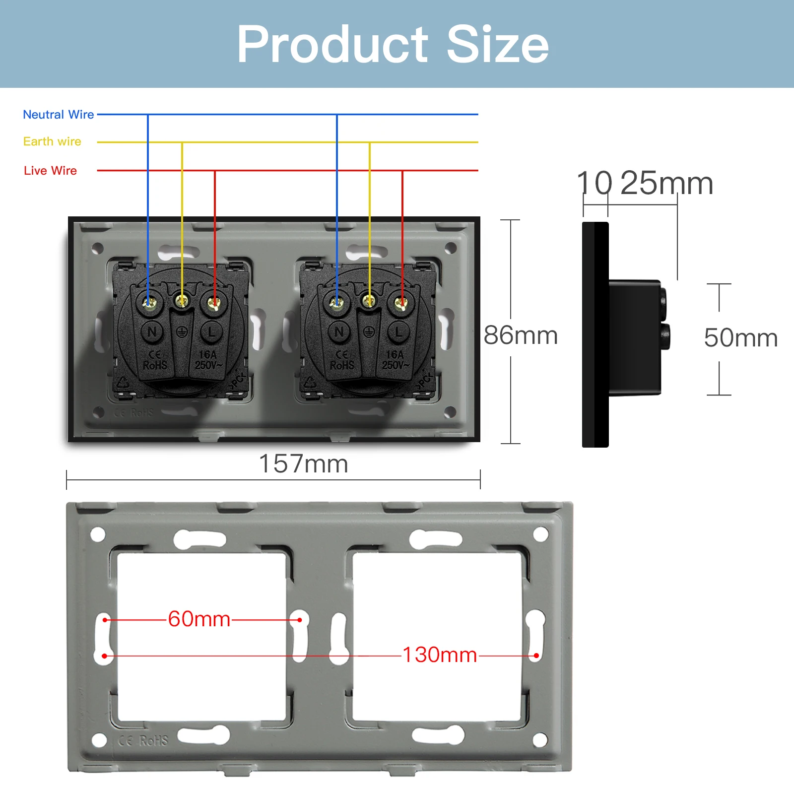 Bseed 프랑스 표준 소켓 16A 전기 벽 소켓 단결정 패널 전기 콘센트 플러그 USB Typs-c 전화 충전