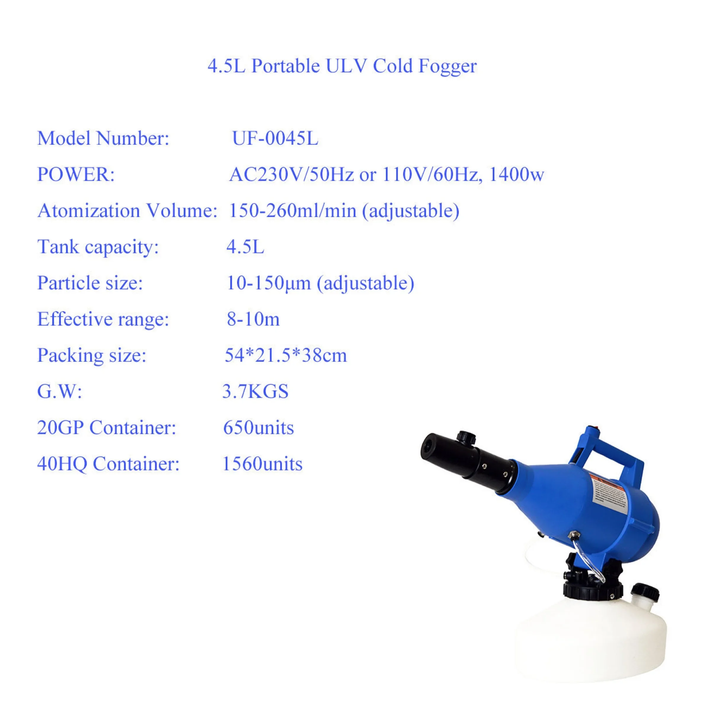 Description Picture 2 of item4.5L Potable Ulv Cold Fogger Sprayer Fogging Machine