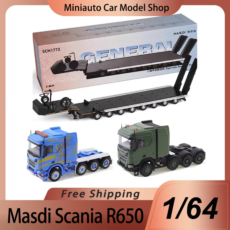 MASDI SCANIA R650 & トレーラー 1/64 In Stock Masdi 1:64 Scania R650 Transport Vehicle Flatbed
