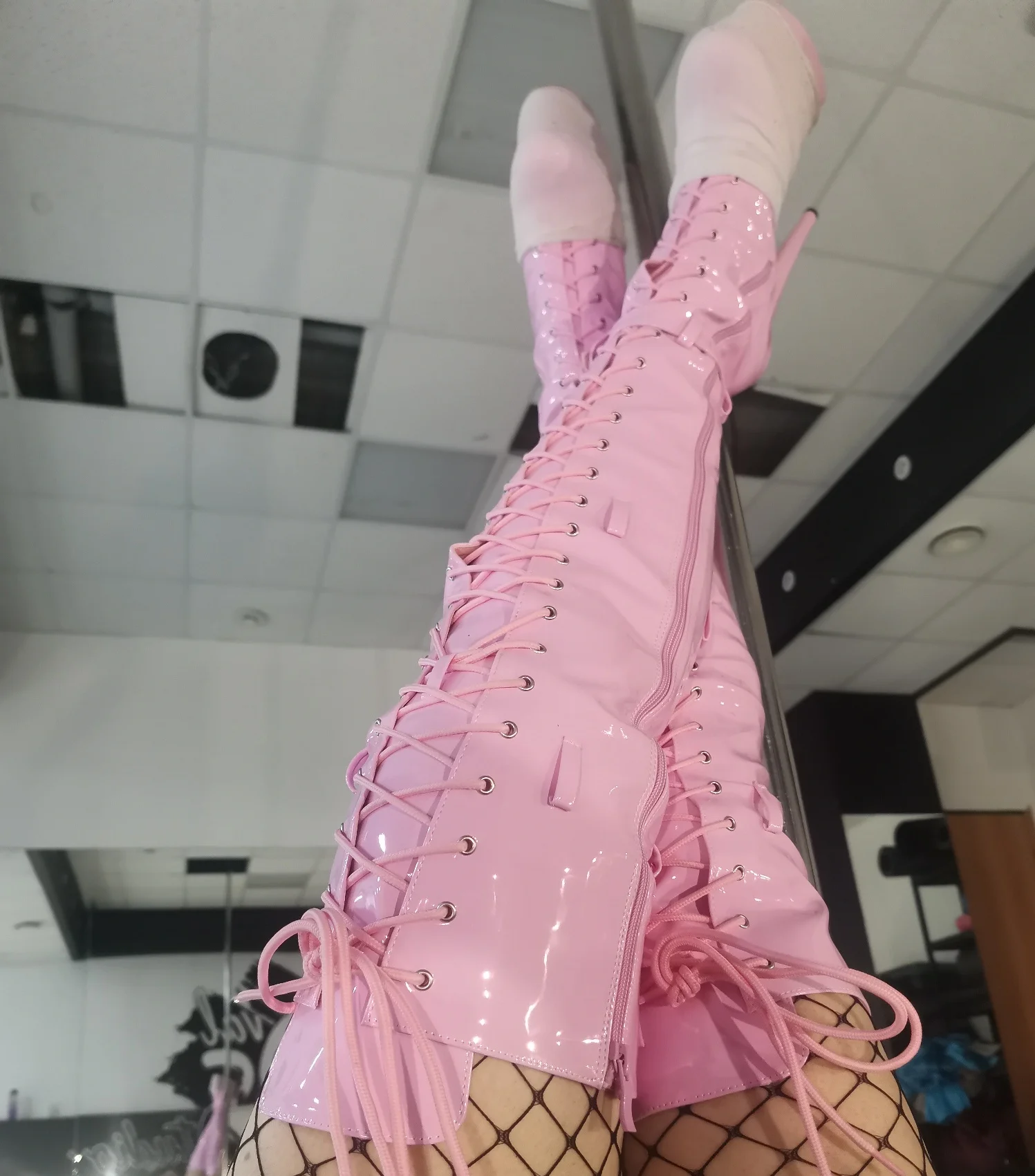 Women High Heel Boots 12-23cm high heels buckle size adjustment round head dancer fashion sexy runway performance to thigh boots