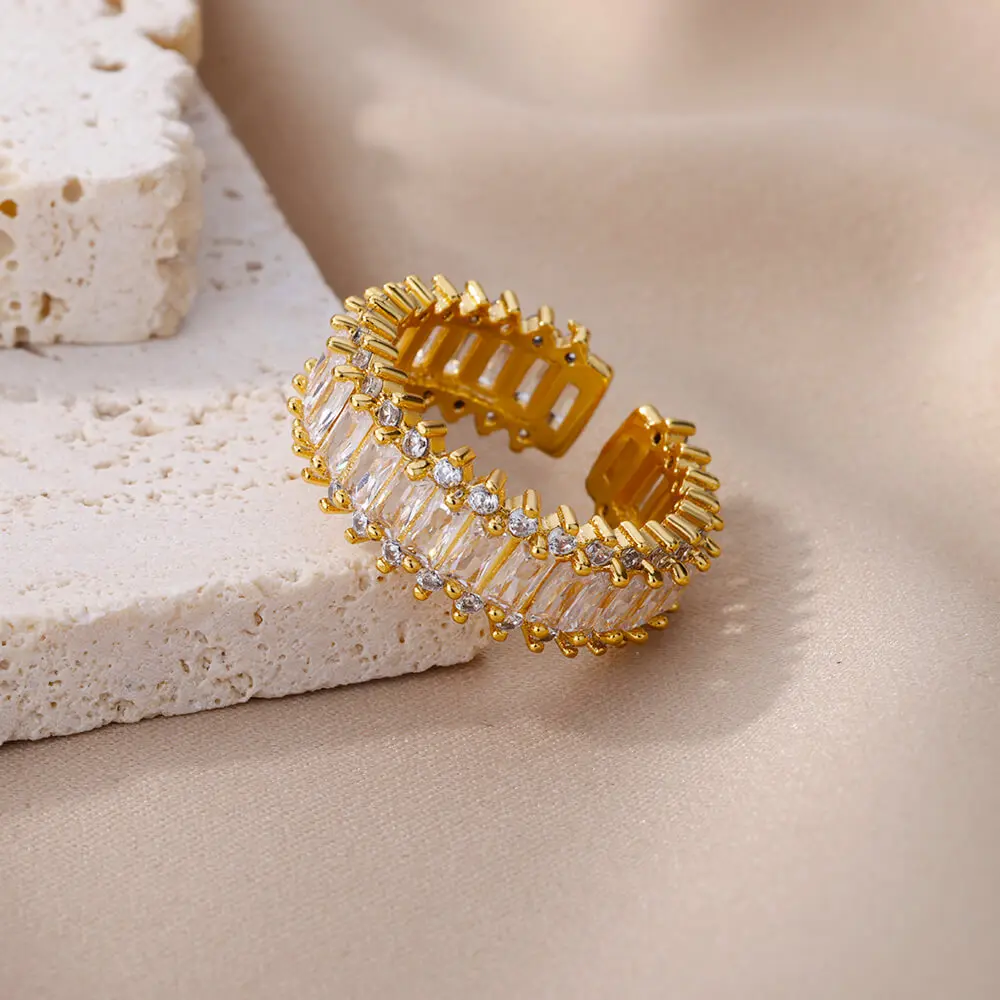 Zircon Rectangle Band Engagement Anillos Mujer
