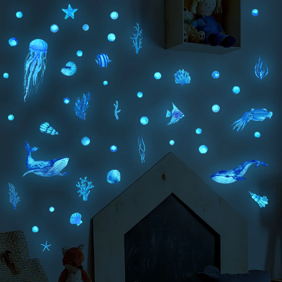 Ocean Creatures Glow in The Dark Wall Stickers Home Decor Luminous Wall Decals For Baby Kids Rooms Nursery Bedroom Home Decor