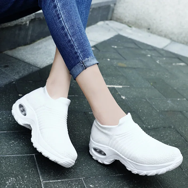 Socks Shoes  Air Cushioned Soles  Thick Soles Oversized Breathable Women's  Lace Fabric Chunky platform shoes