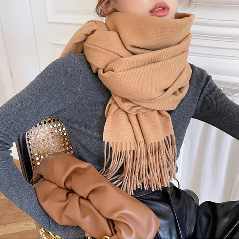 2024 Winter Solid Thick Scarf Women Artificial Cashmere Scarves