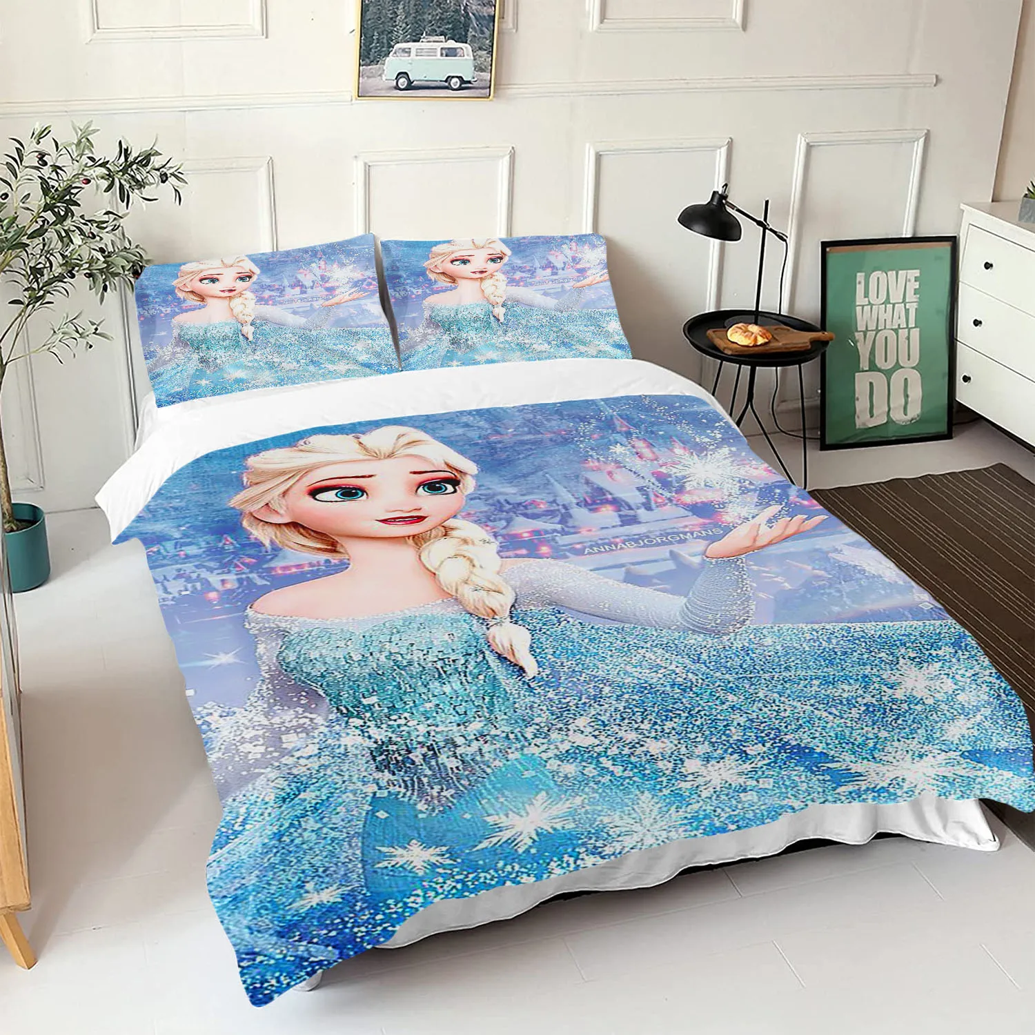 Children's Frozen Princess Bedding Set, Elsa, Bear, Duvet Cover, Queen with Pillowcase, 3D, Children's Bedding Set