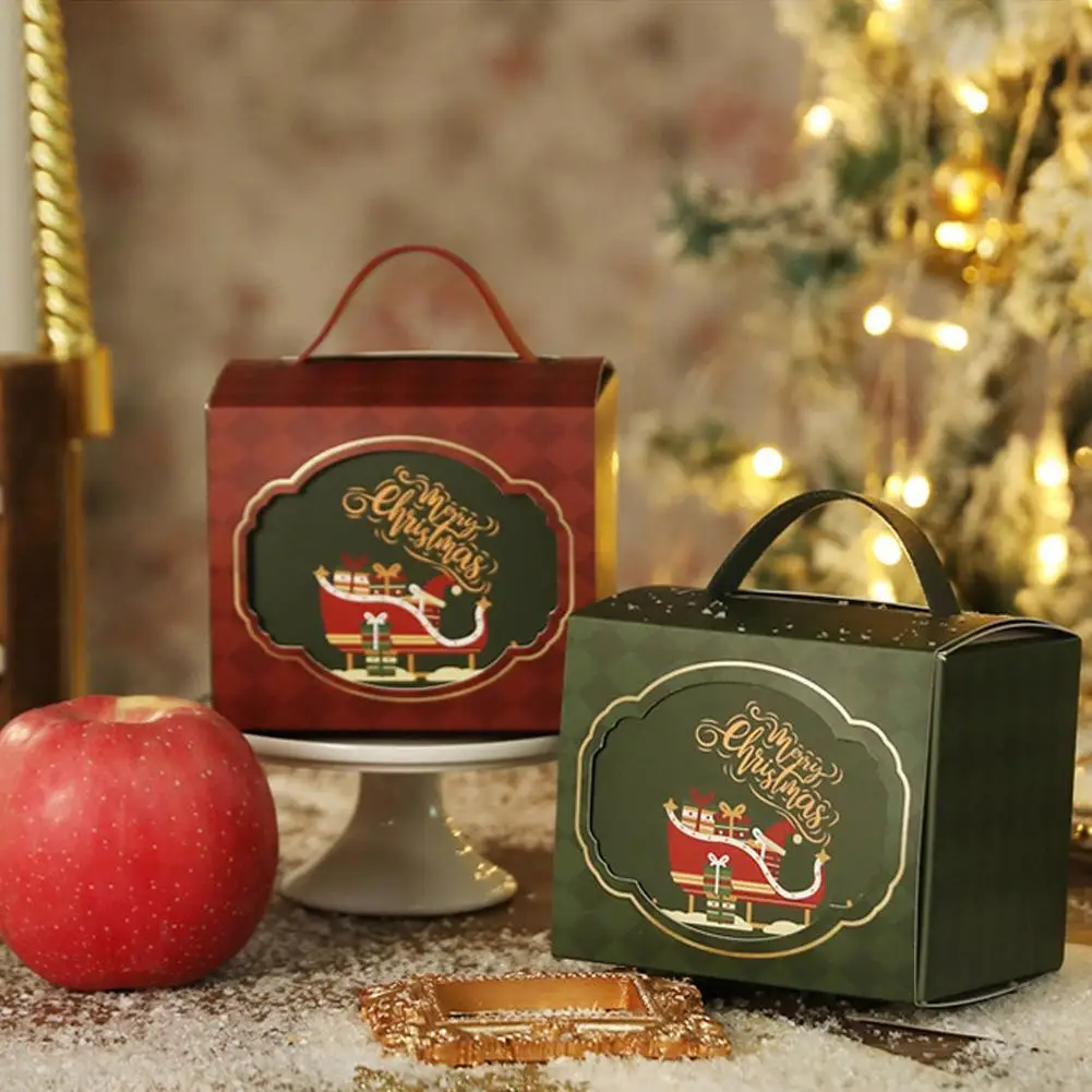 

1PCS 2024 Christmas Gift Box with PU Handle Candy Soap Candle Cookie Apple Gift Boxes Exquisite Packaging Christmas Decoration