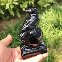 10.5CM Natural Black Obsidian Crow Skull Carving Wicca Decor Carved Raven Figurine Healing Quartz Halloween Gift 1pcs 1
