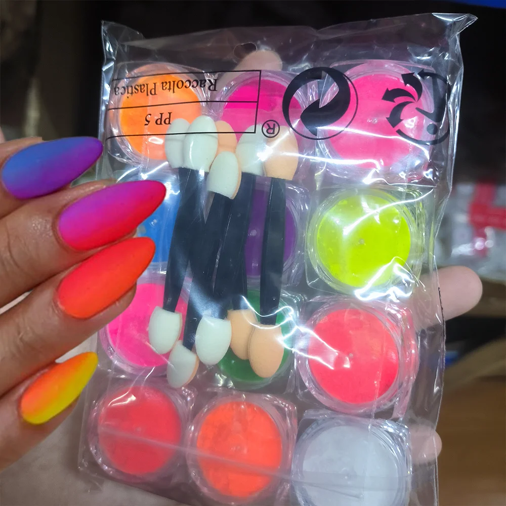 12 Teile/satz Neon Fluoreszierende Nagel Pulver Bunte Gradienten Wirkung Nägel Pigment Staub für Festival Party Make-Up Maniküre Dekoration – Detail 1
