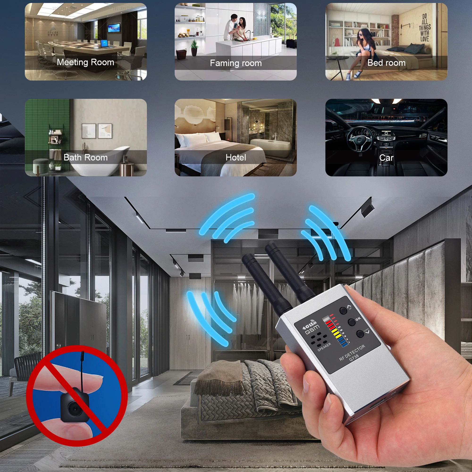 Portable Anti spy Hidden Camera Detector GPS Tracker GSM Bug Wifi Signal Finder Mobile Phones Bathrooms Cam Spy Gadgets Detect