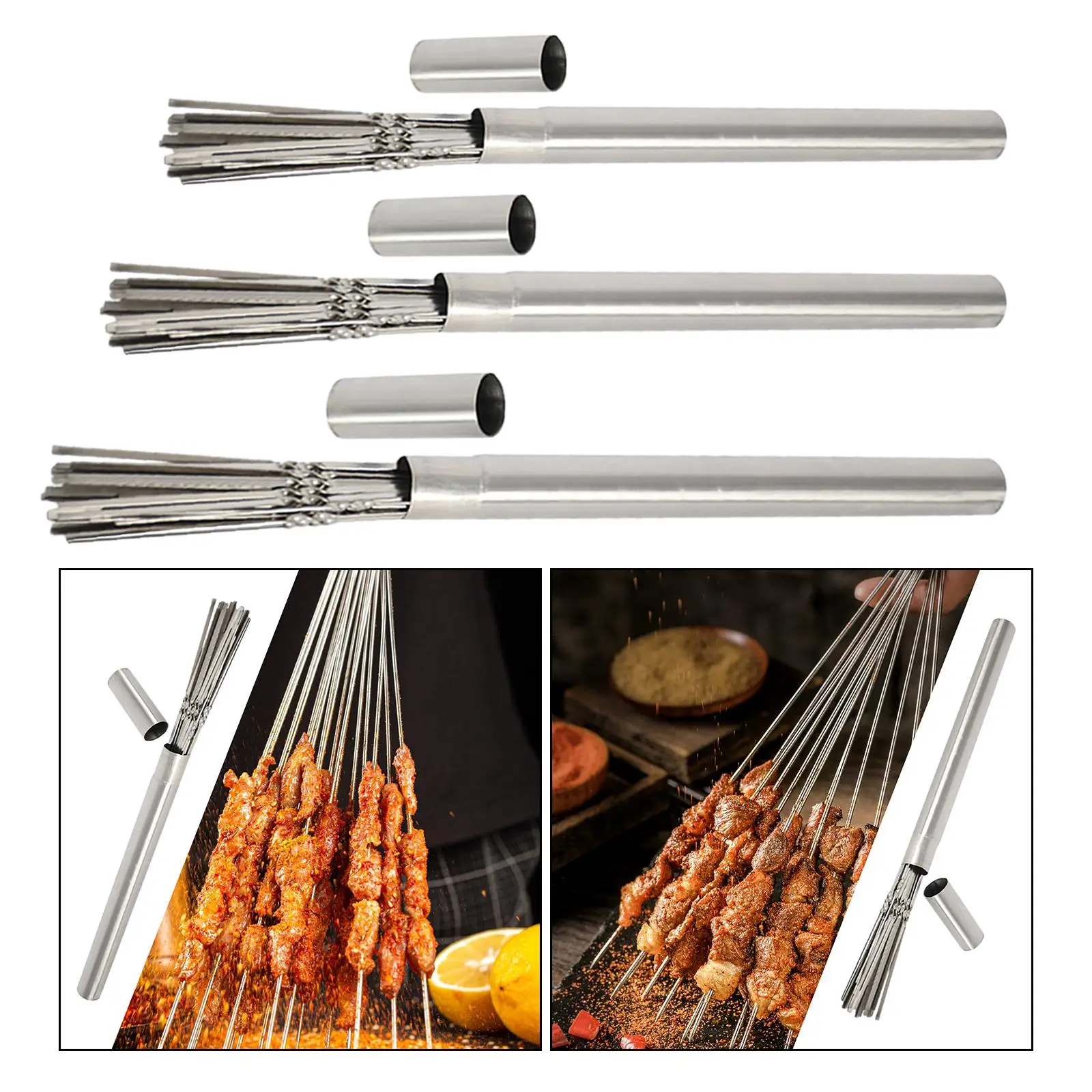 Metal Skewers for Grilling 50 Pieces Reusable Barbecue Skewers Pins Kabob Skewers for Kabob Chicken Meats Seafood Grilling