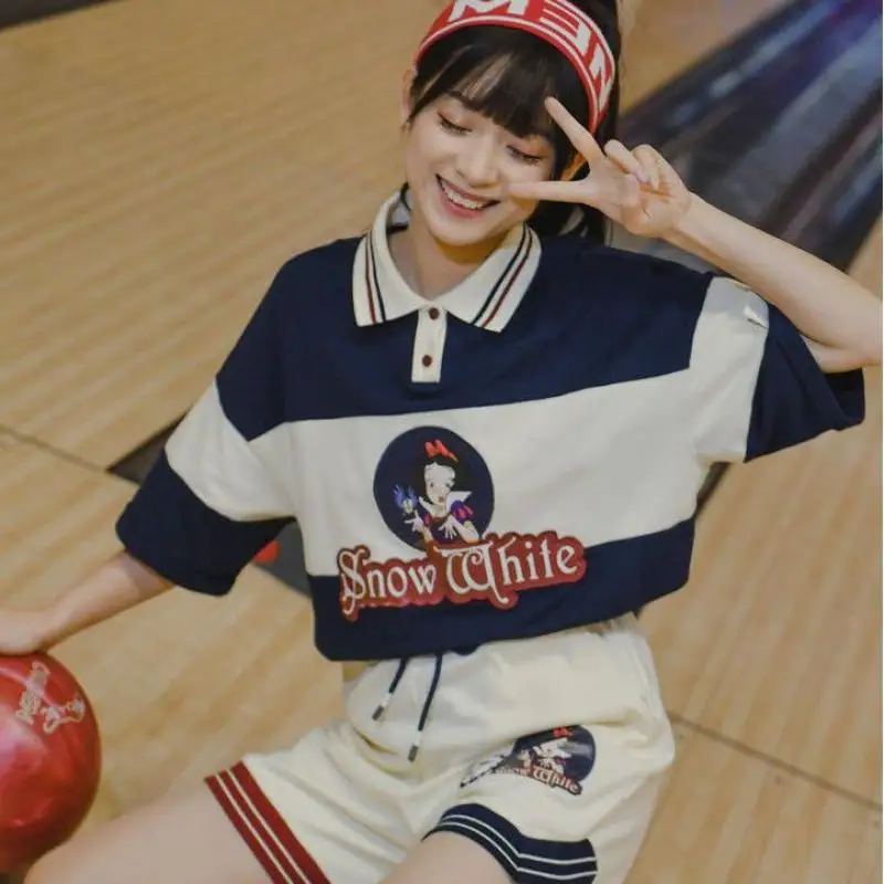 Anime Snow White Polo T-Shirt Top Kawaii Girls Polo Printing Pantaloncini A Maniche Corte Suit Cartoon Girls Sports And Leisure Suit