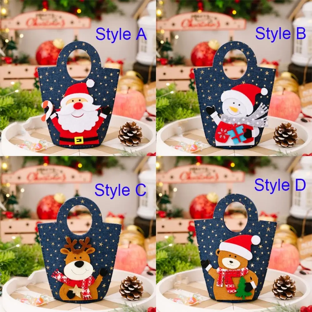 Cartoon Christmas Gift Bag Large Capacity Snowman/Elk Santa Claus Candy Bag Denim Christmas Gift Bucket Party Supplies