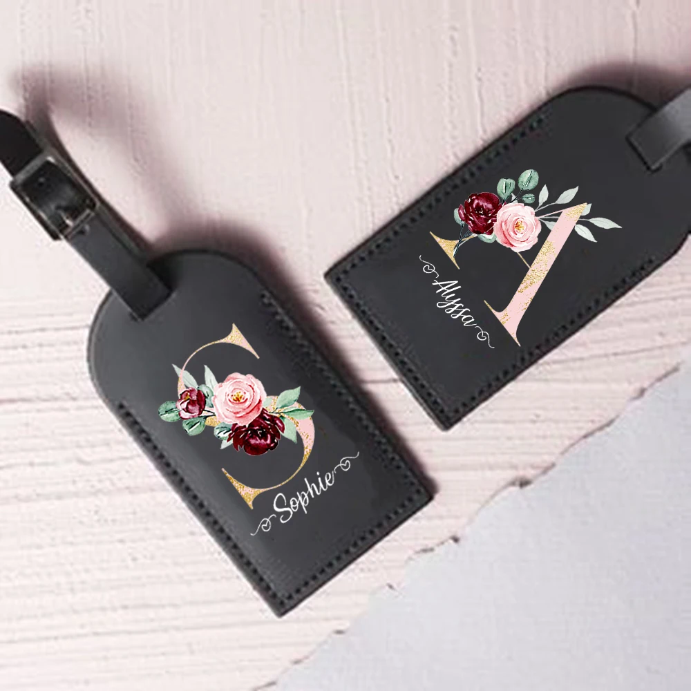 이름이 있는 맞춤형 레터 가죽 수하물 태그, 여행 가방 라벨 수하물 태그, 여행 액세서리, 생일 결혼 신부 들러리 선물 
