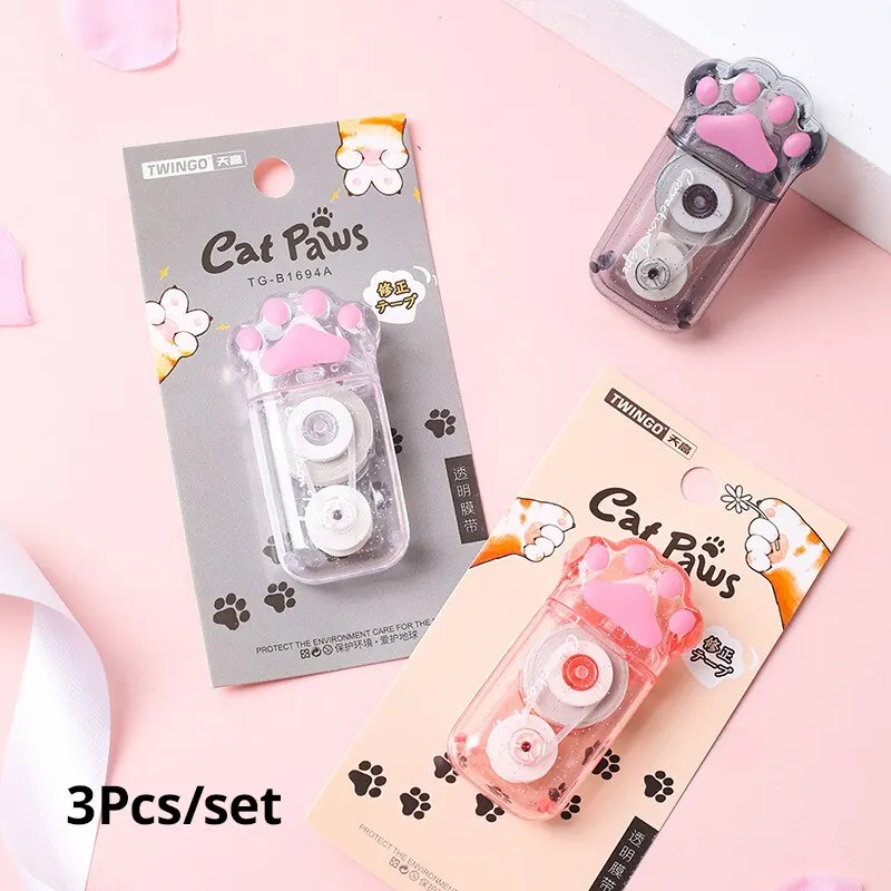 Correction Tape 3Pcs 6m Cat Claw Portable Large Capacity High Value Students Transparent Erasure