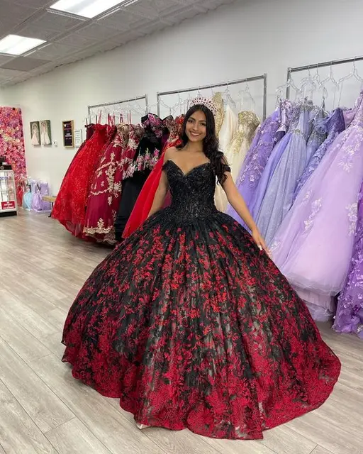 black and red quince dresses Charro Quinceanera Teddybear _cm/inch (measured from middle shoulder to nipple)shoulder to waist Black Xv Dresses - Black