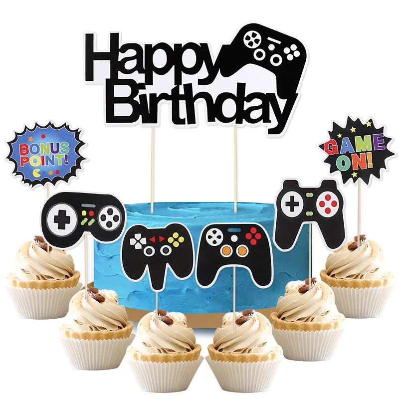 13Pcs/set Video Game Cake Toppers Game On Controllers Cupcake Picks Kids Boy Girl Happy Birthday Party Cake Decoration Supplies