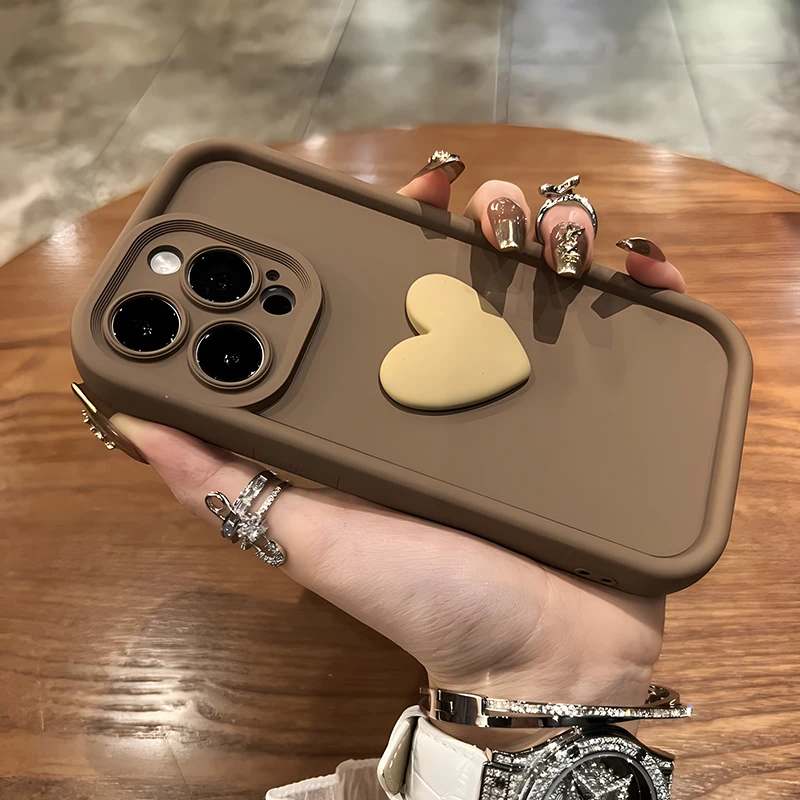 Coque de téléphone mignonne en forme de cœur d'amour 3D, étui en Silicone TPU souple antichoc pour 11 13 12 14 Pro Max 15 Plus, Protection d'appareil photo_voghion.com