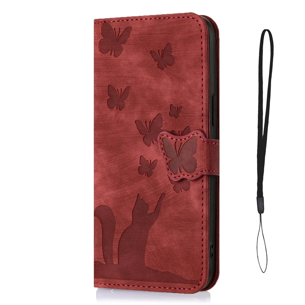 Cute Cat PU Leather Wallet Phone Case - Stylish Flip Back Cover
