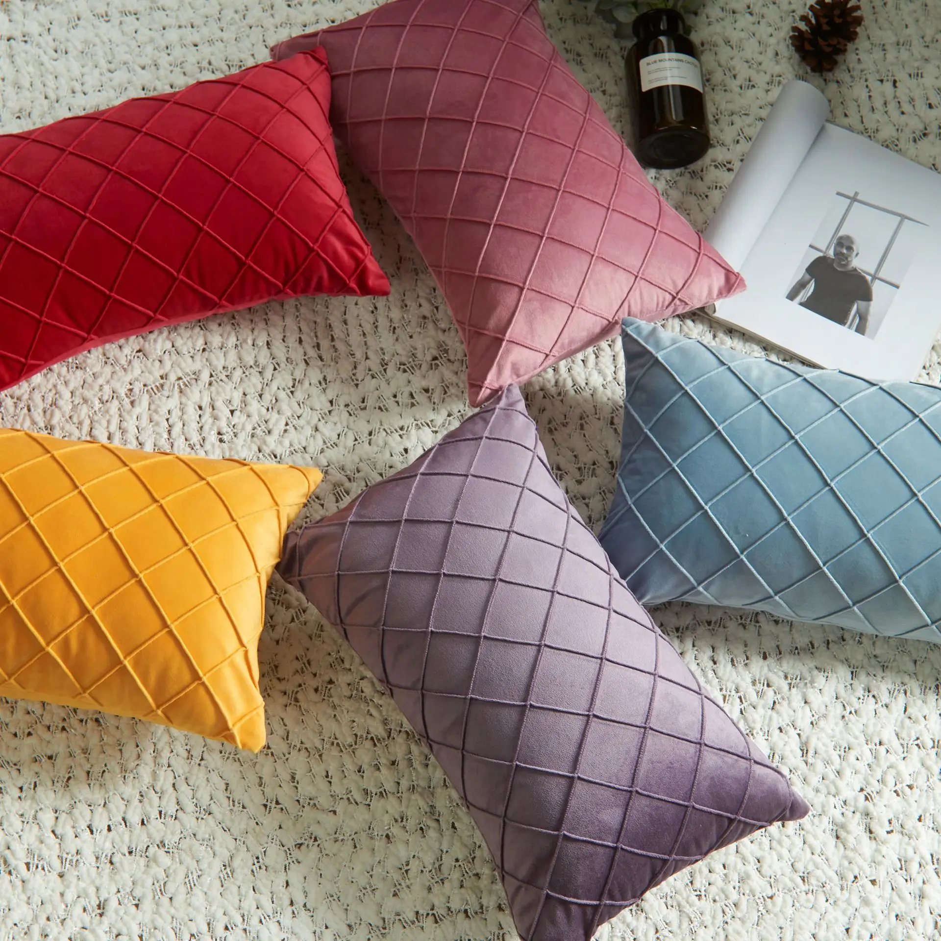 

Velvet diamond check PatternDecoration Throw Pillowcase 30x50/45/50cm Solid Color Cushion Covers For Living Room Sofa Home Decor