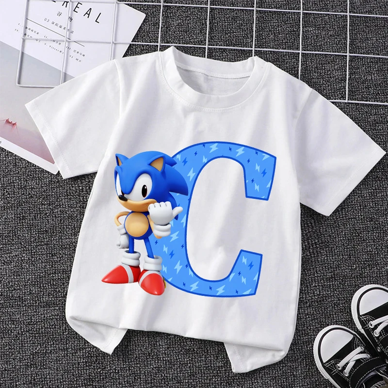 thumbnail image 1 of Nuevas camisetas de Sonics para niños, camisetas gráficas con letras en inglés de dibujos animados, lindas camisetas casuales de manga corta para niños, ropa para niños 2024, 1 of 5
