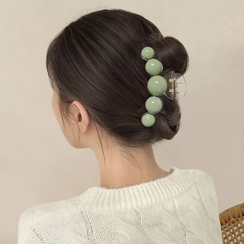 ботинки горнолыжные head 21 22 nexo lyt 120 anthracite green New Women's High End Green Pearl Clip Cute Back Head Spoon Hair Accessories Simple and Elegant Shark Clip Hair Accessories