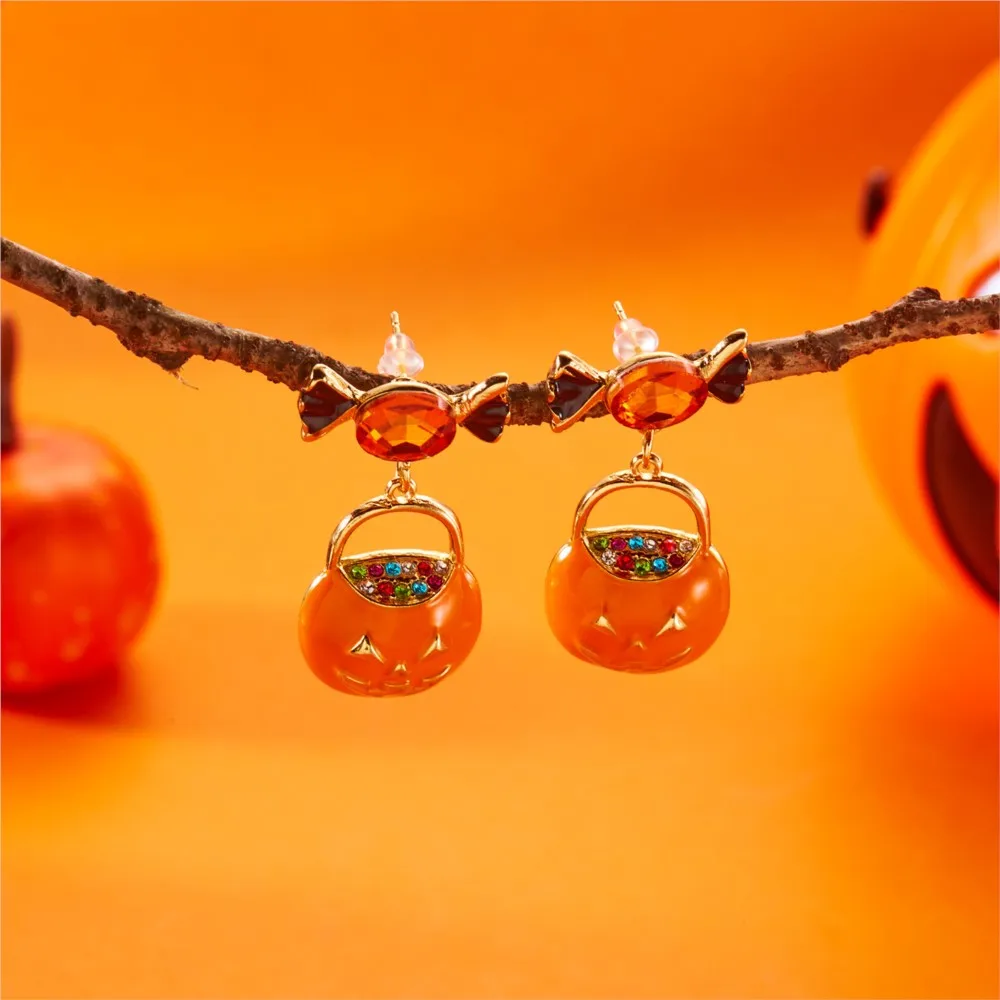 1 Pair Halloween Hoilday Candy Pumpkin Basket Drop Earrings for Women Creative Halloween Festival Celebration Decorations Wear