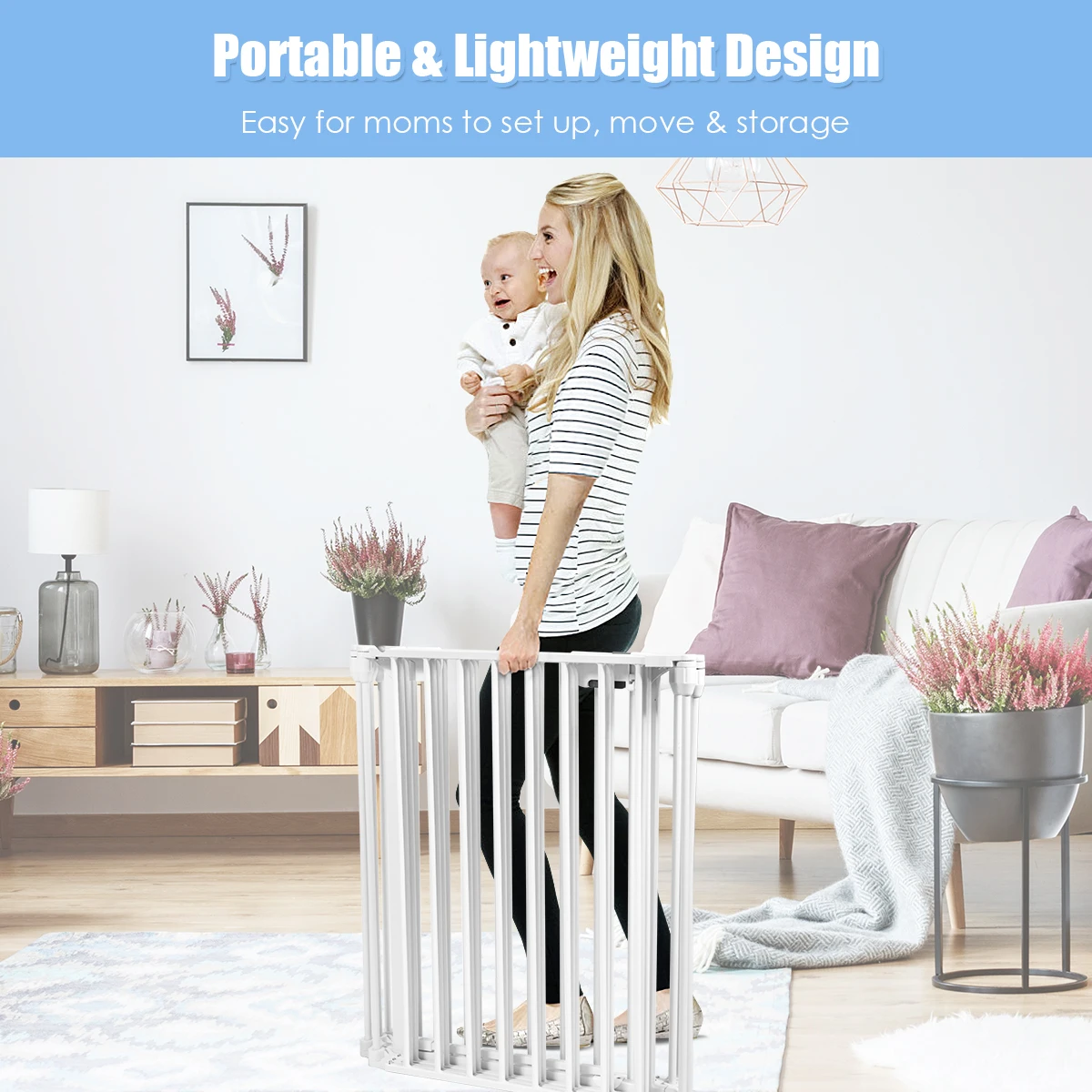 8 Panel Baby Safe Metal Gate Play Yard  Barrier Pet Fence Wall-mount Adjustable 5