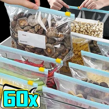Sac de scellage alimentaire réutilisable, 60/10 pièces, sacs de rangement debout pour congélateur, conteneurs étanches à fermeture éclair, pochette de rangement fraîche, sac à fermeture éclair 1