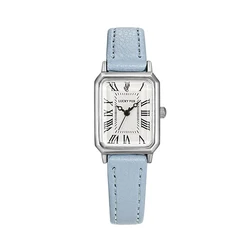 Luxury Women's Quartz Wristwatch with Roman Dial and Leather Strap (Sky Blue)