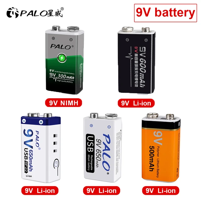 PALO 9V Rechargeable Li-ion battery 500mAh 9v 6F22 lithium battery 9V  batteries for Multimeter,toys