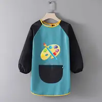 Kids Paint Apron Artist Uniform for Children Working Pocket Waterproof Apron for Painting Baby Eating Brush Pattern Sleeved Bib 2