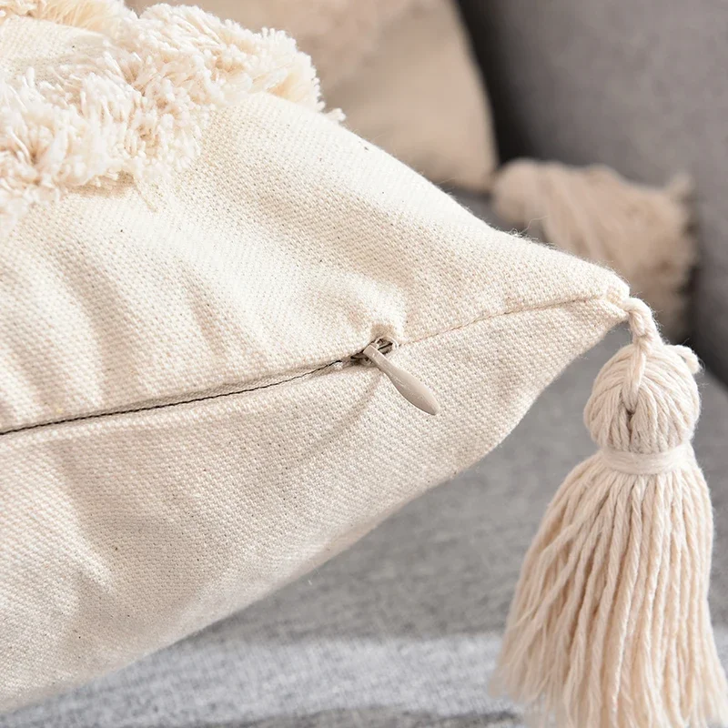 

45x Beige Pillow Home Living Room 45cm/30x50cm Sofa Decorative Case Tassels Handmade Cover Bed For Decoration Cushion