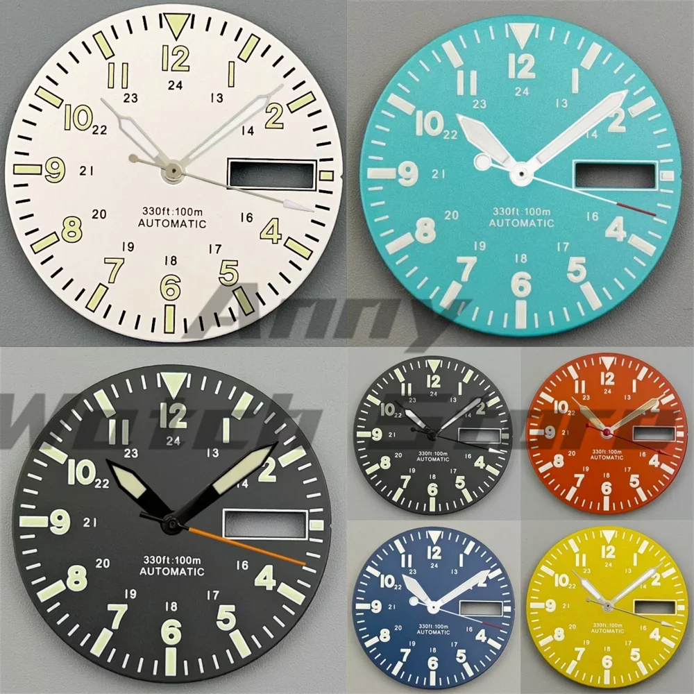 Green Luminous Dual Date Watch Dial with Hands Set
