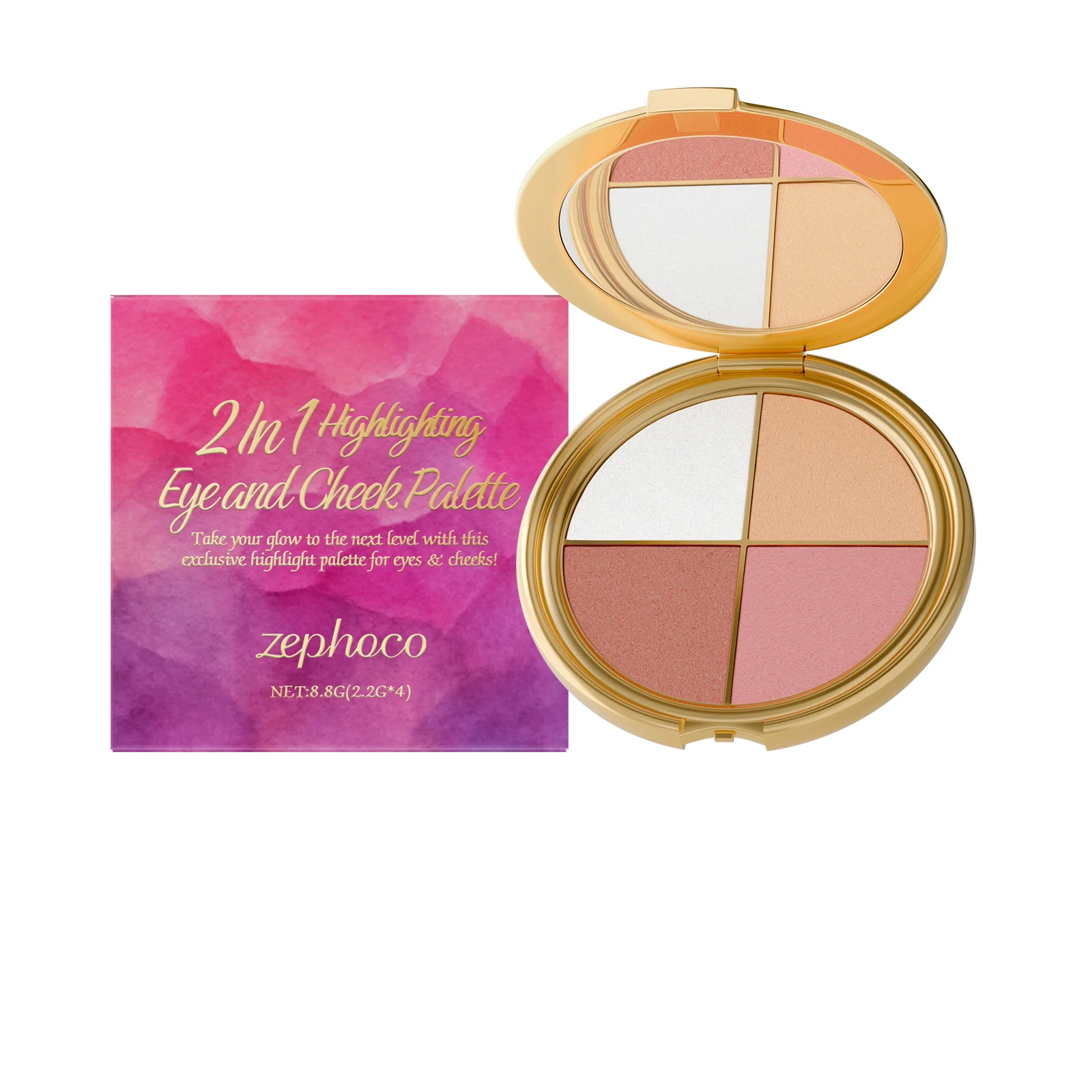 Zephoco 2-in-1 Highlighting Eye & Cheek Palette -Soft Shimmery Tones,Blendable Formula,All-in-One for Glowing Eye & Cheek Makeup