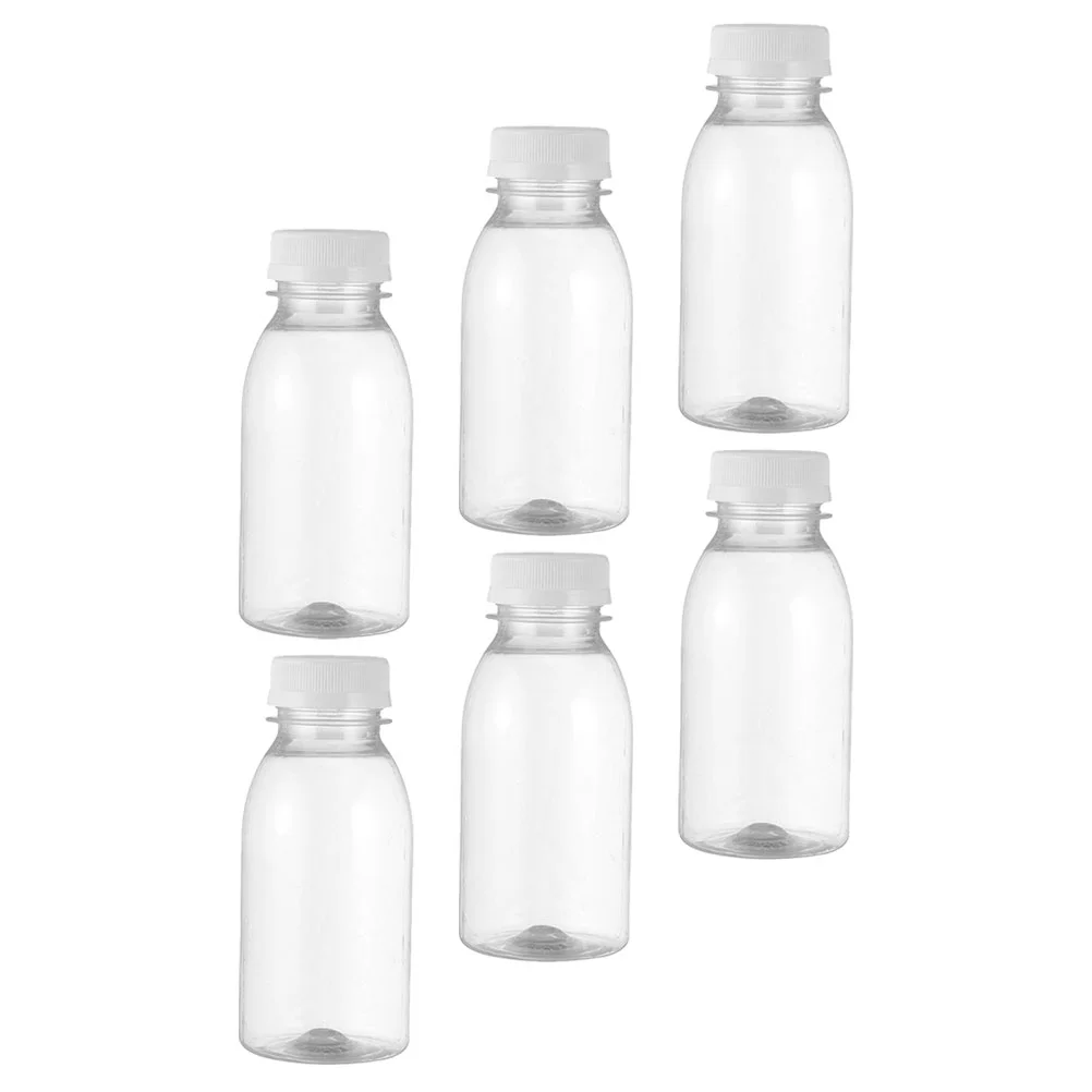6Pcs Small Plastic Bottle Clear Milk Bottle Pet Juice Shot Bottles Refrigerator Household Outdoor Breakfast Lunch Water