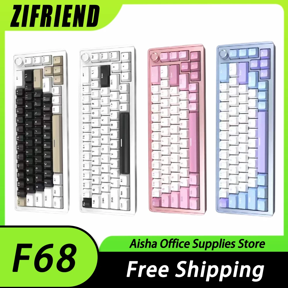 

Zifriend F68 Mechanical Keyboard Three Mode Multifunctional Knob Wireless Gaming Keyboard Hot Swap Ergonomics Pc Gamer Accessory
