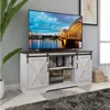 TV Stand, Storage Cabinet with Sliding Barn Doors and Adjustable Shelves, Modern 28”H, Sargent Oak 3