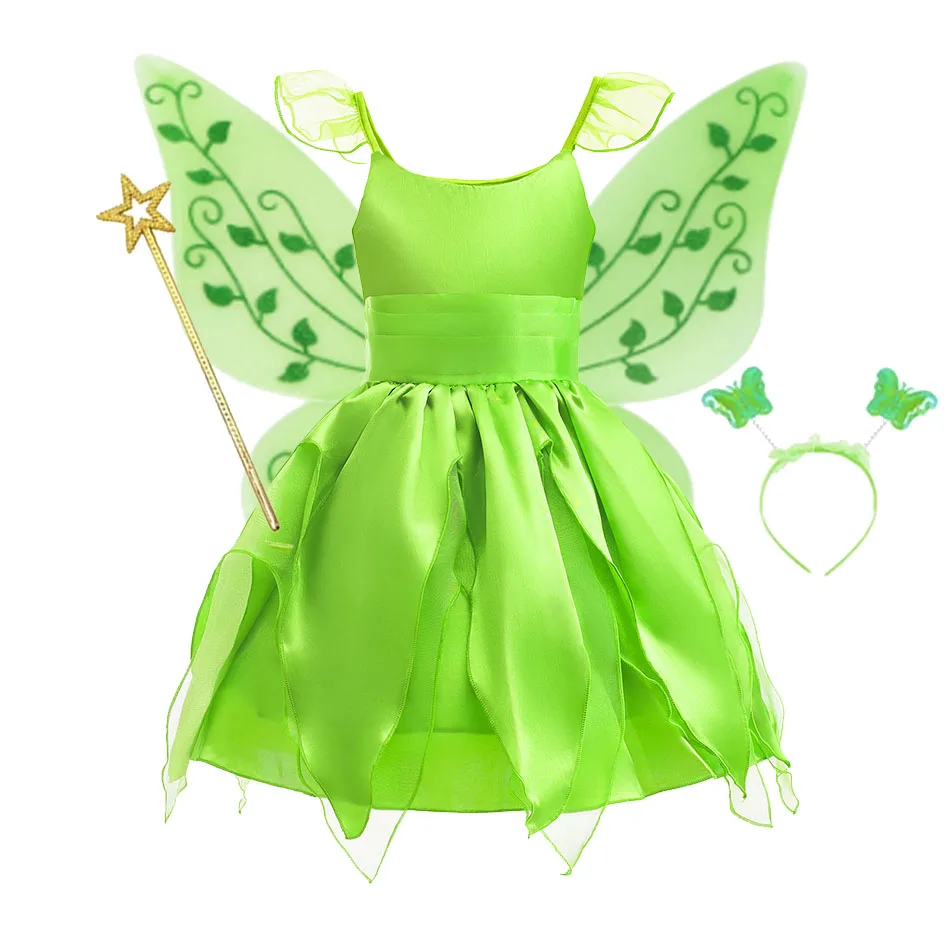Disfraz de hada Tiana de Campanilla para niña, sesión de fotos de 2024, ropa para niña, vestido de princesa elfa para cumpleaños, vestido de fiesta con alas