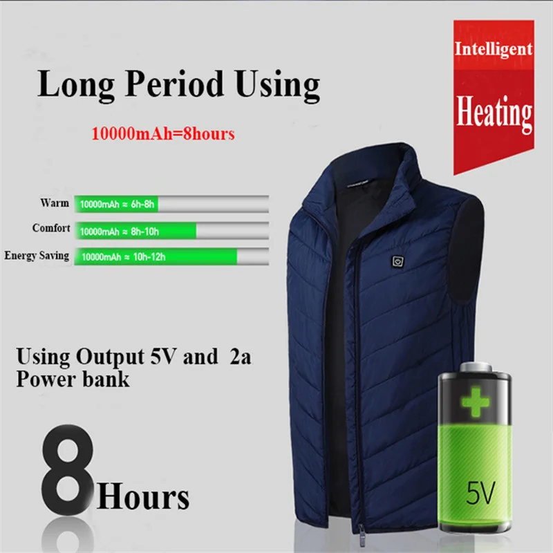 Heated Vest Men Women Usb Heated Jacket Heating Vest Thermal Clothing Hunting Vest Winter Heating Jacket long using period and input/output voltage