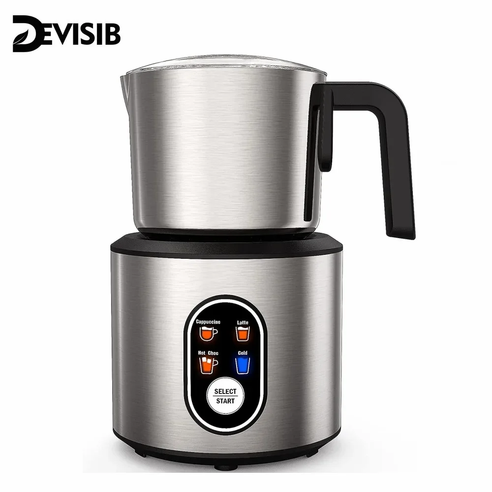 DEVISIB 4-in-1 Automatic Milk Frother Electric Instant Magic Froth 350ml Stainless Steel Pitcher Dishwasher Safe Hot and Cold 1