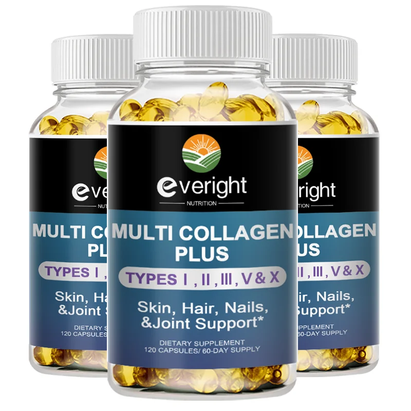 Multi Collagen Pills - Type I, II, III, V, X, Hydrolyzed Protein Collagen Peptides for Woman＆Men Natural Skin Care Supplement