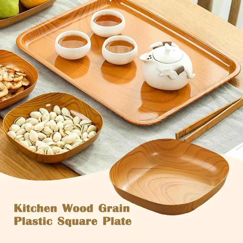 14cm Japanese Tableware Fake Wooden Plate Beech Oval Tray Plastic Mini Fruit Cake Snack Plates Bread Cake Container Snack Dishes dining dish