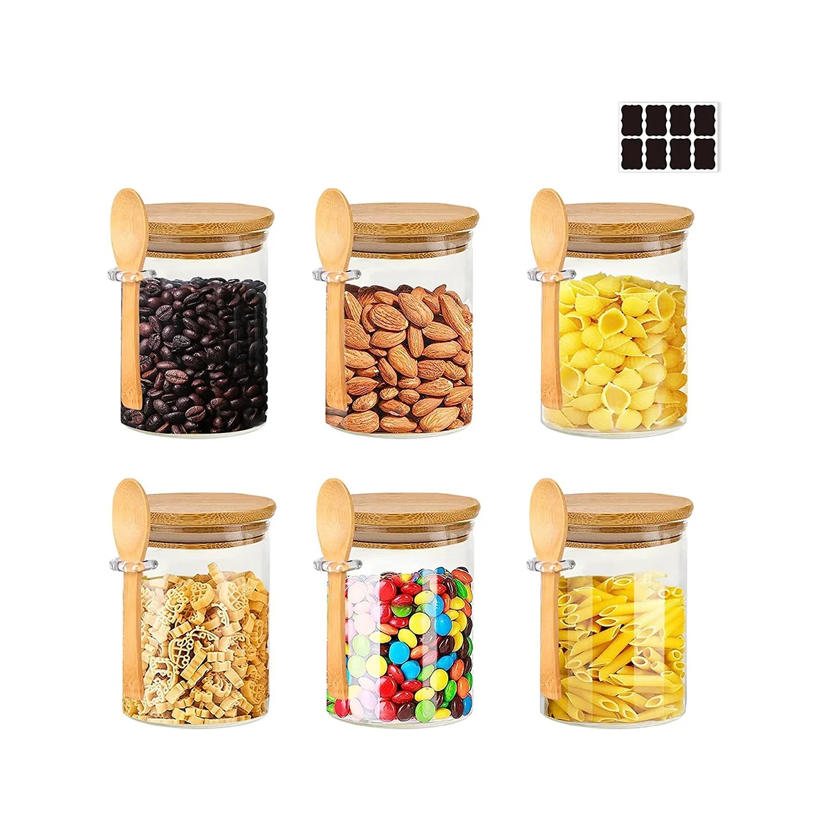 

Glass Jars with Bamboo Lid & Spoons, with Airtight Lid, 15 Oz/450ML Glass Food Storage Containers 13Pcs
