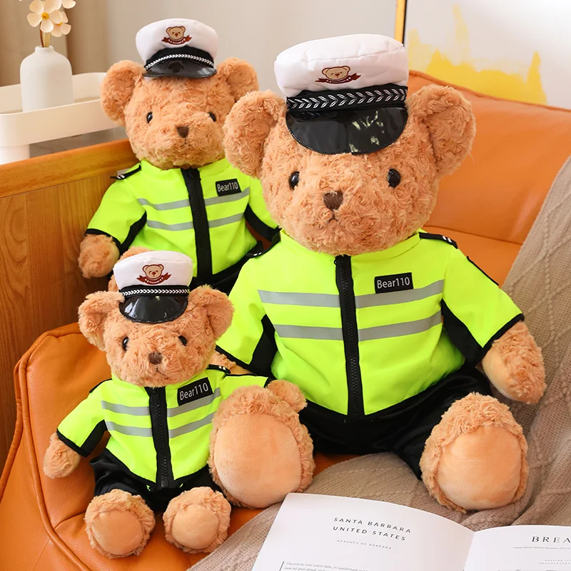 Cartoon Police Teddy Bear Plush Doll Traffic Police Uniform Bears Plushies Toy Anime Soft Kids Toys for Boys Gifts Home Decor