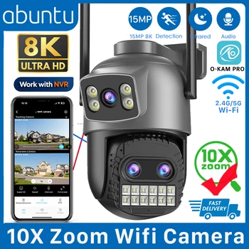 Telecamera Wifi PTZ da 15MP 8K Zoom 10X Telecamera di sorveglianza esterna 35M Visione notturna a lunga distanza CCTV Telecamera di sicurezza IP Rilevamento umano