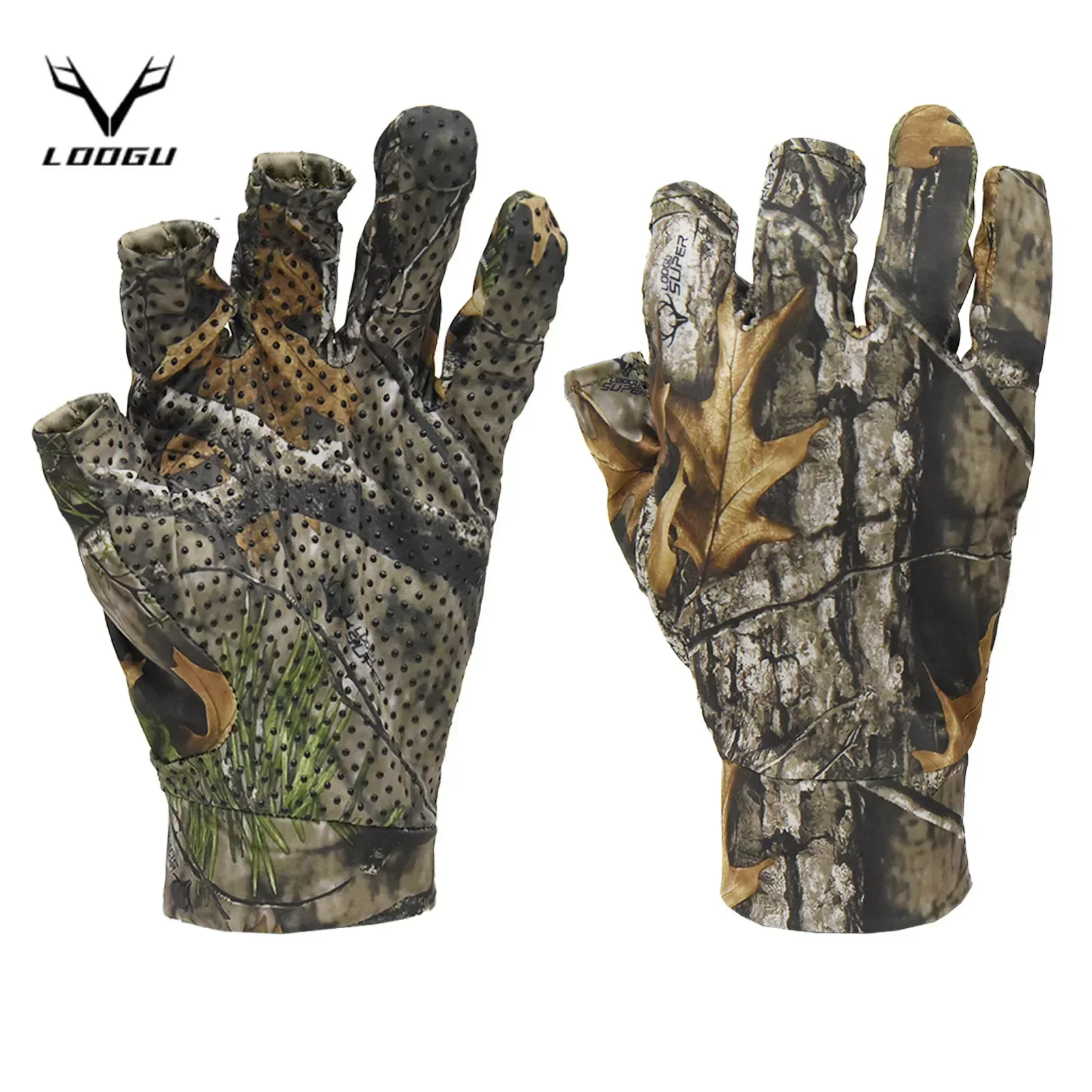 LOOGU Leafy Camo Hunting Gloves &ndash; Non-Slip Lightweight for Birdwatching, Photography & Outdoor Activities (Breathable Design)