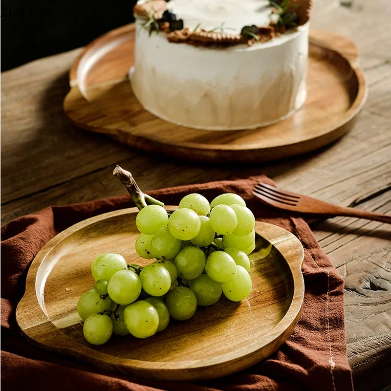 Wood Cake Pan Glass Cover Cake Stand Bread Pan Fruit Tray Dessert Plate Dim Sum Plate Snack Tray Refreshment Trays Display Stand