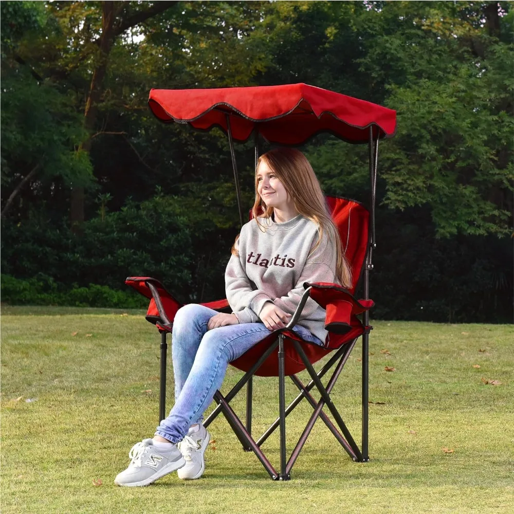 

ALPHA CAMP Camp Chairs with Shade Canopy Chair Folding Camping Recliner Support 350 LBS