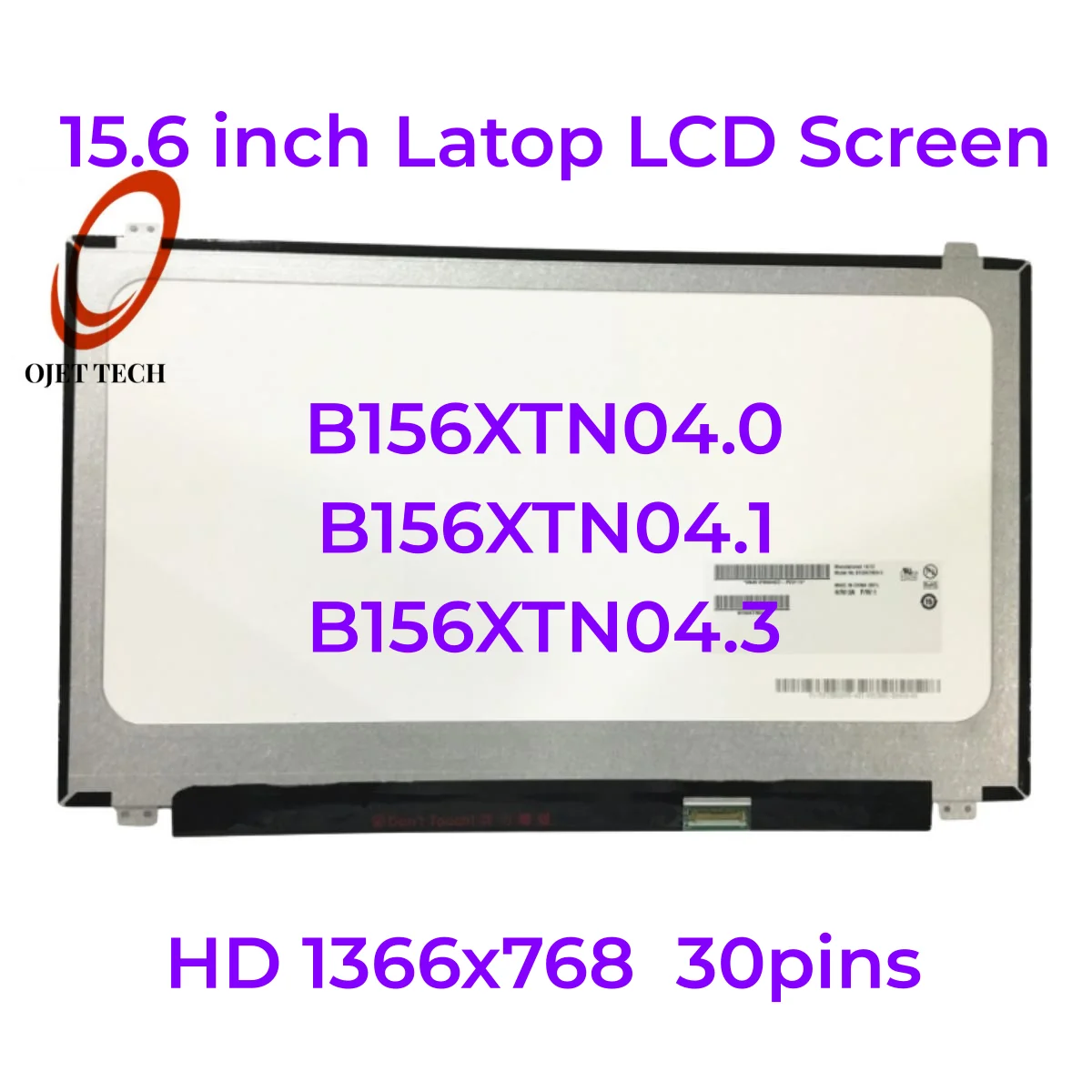 Display de Matriz Lcd para Laptop Tela de 156 Polegada B156xtn04.0 B156xtn04.1 B156xtn04.3 Nt156whm-n12 B156xtn07.0 07 hd 1366×768 30pin Edp