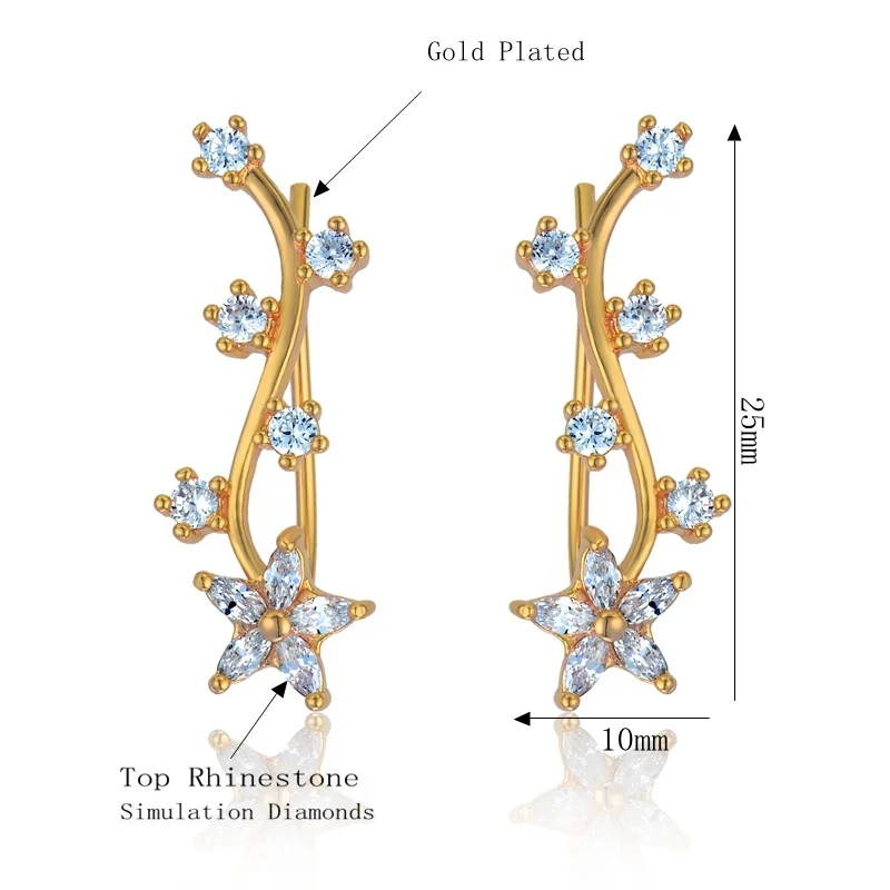 New Vintage Gold Color Star Ear Cuff Non-Piercing Ear Clips CZ Earrings Clip Earrings For Women Jewelry